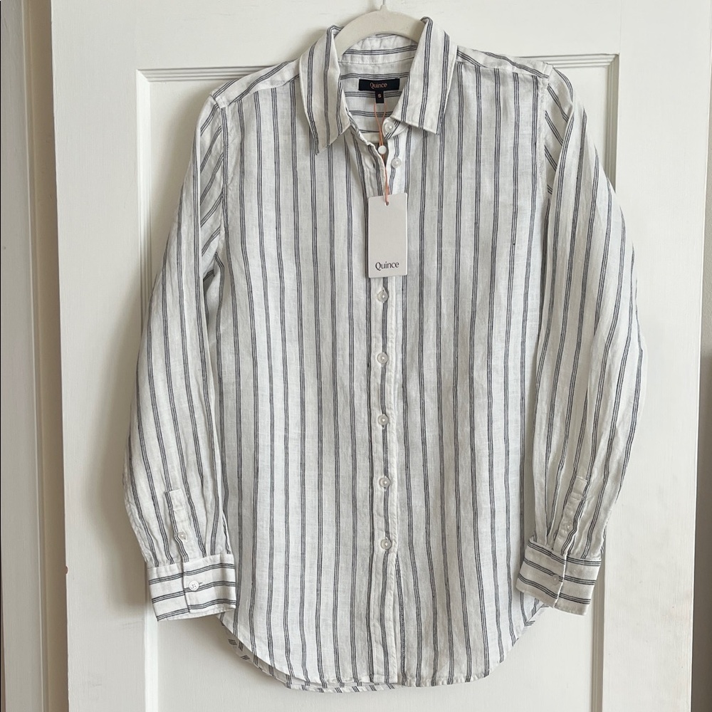 Quince ivory and black striped linen shirt - size small new with tags